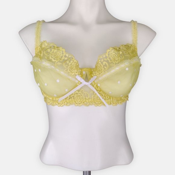 Adore Me Yellow Lace Unlined Underwire Demi Bra 38D - Picture 1 of 15